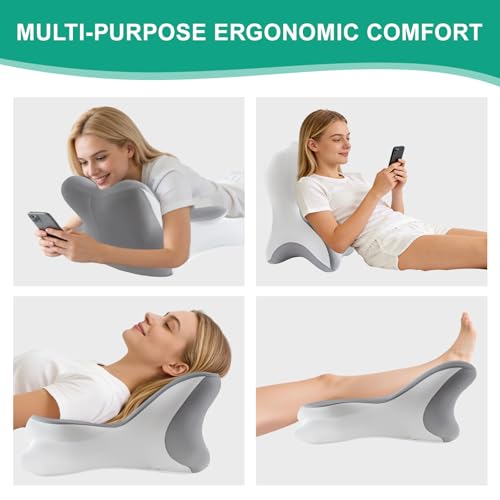 Image of MOONYOOY Ergonomic Reading Pillow for Bed, Premium Memory Foam Wedge Pillow for Prone, Leaning & Back Support, Cooling Ice Silk Cover for Couch & Headboard Relaxation - Grey