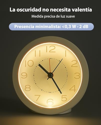 Miniatura 8 de Voniobuy Despertador Analógico Silencioso Sin Tic-Tac, Reloj Despertador Con Pilas Incluidas, Función Snooze 5x4min Y Luz Nocturna, Diseño Mini Para Dormitorio, Viaje Y Personas Mayores