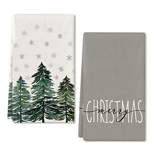Christmas Dish Towels For Christmas Decor Green Xmas Tree Kitchen Towels 18X26 Inch Noel Grey Snowflake Washcloths Seasonal Ultra Absorbent Bar Drying Merry Christmas Hand Towel For Bathroom Set Of 2 #TOP2