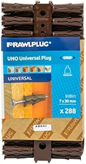 Rawlplug Uno Universal Contract Wallplug 7 mm Brown | Rawl Plugs for Plasterboard, Masonry, Brick, Concrete | Solid Wall Plug Anti Rotation Features | Plasterboard Fixings Plug Pack of 288