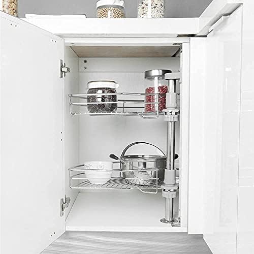 SmartSlide Stainless Steel 2 Shelf Kitchen Corner Cabinet Organizer/Modular Kitchen Basket/Multifunctional Storage Rack/Adjustable Height Kitchen Carousel Unit (Half Circle Carousel 20 Inch)