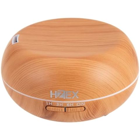 HZEX Aromatherapy Diffuser, Essential Oil Humidifier with Remote and 7 LED Lights, 500ml Water Tank, Whisper-Quiet for Bedroom, Office, Baby Room, Wood Grain Shallow with RGB for Essential Oils Cover