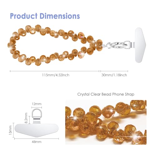Image of TENOC Beaded Phone Wrist Strap, Caramel Brown | Cellphone Lanyard Chain, Sparkling Wristlet Bracelet, Comes with Metal Phone Tether Tab, For Women