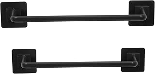 Happyyami 2piezas Toallero De Pared Autoadhesivo Unids para Baño y Cocina Toallero De Plástico Estante para Toallas Color Negro para Espacios Pequeños