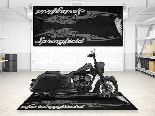 wibeart Alfombrilla de estacionamiento MPM para Motocicleta Springfield, Lavable, Antideslizante, Resistente al Agua y al Aceite, p | Caballo Oscuro Humo Negro - Talla 2: 102 x 47/260 x 120 cm