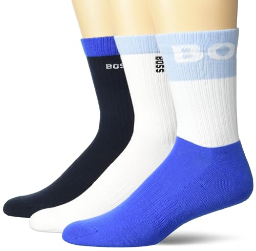 BOSS Men's 3-Pack Iconic Color Block Rib Cotton Socks