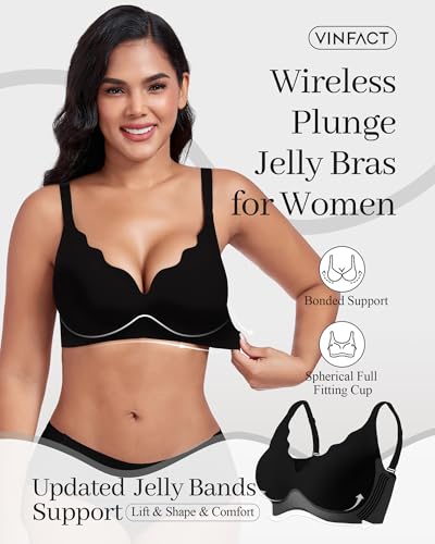 Image of Vinfact Plunge Jelly Bras for Women No Underwire Wireless Lift Full Coverage T Shirt Everyday Sleep Bra
