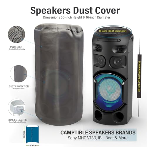 Image of Autofact Premium Dust Cover for Party Speakers upto Dimesnions 36-inch Height & 16-inch Diameter , Ideal for Sony MHC V73D, JBL, Boat & More - Keep Your Audio Gear Clean and Dust-Free (Grey)