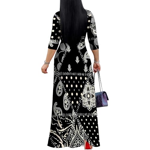 Image of PinkPatty Women's Print Maxi Dresses 3 /4 Sleeve Flowy Long Dress V Neck Wrap Tie Waist Sundress