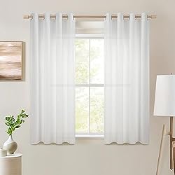 Topfinel Visillos 2 Piezas Cortina Translucida Habitacion Salon Visillo Lino Vertical Semitransparente para Ventanas Dormitorio Cocina Sala de Estar con Ojales 140x160cm Blanco