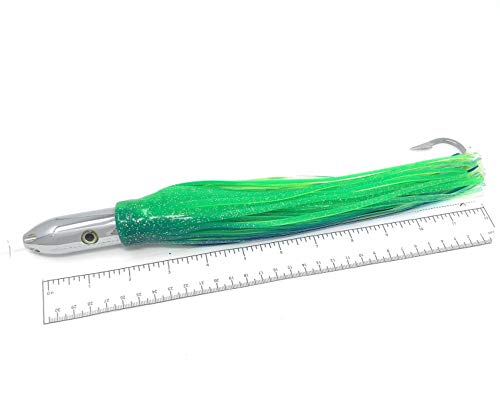 Rigged Trolling Lure Marlin Tuna Mahi Dolphin Durado Wahoo Octopus Skirted Jet Head Fishing Lure-12inch - 320G (Mixed Colors Green, 12 inch)