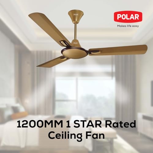 Image of POLAR Corvette Anti-Dust Ceiling Fan - Birken Gold Brown Finish | 1200MM 1 STAR Rated Ceiling Fan For Home & Bedroom With Optimum Low Voltage Operation | 53 Watt Fan With 220CM Airflow
