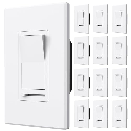 Amico 12 Pack Light Dimmer Switch, No Neutral Wire, Single Pole or 3-Way, for Dimmable LED/CFL (150W) & Halogen/Incandescent (600W), Slide to Dim, White with Wall Plates Included, ETL Listed