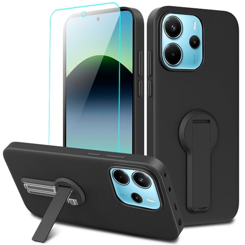 Compatible for Xiaomi Redmi Note 14 4G (Not 5G) Phone Case with Screen Protector, 360° Rotatable Folding hidden Kickstand/Stand TPU Shockproof Protective Cover Case for Redmi Note 14 4G 2025 - Black