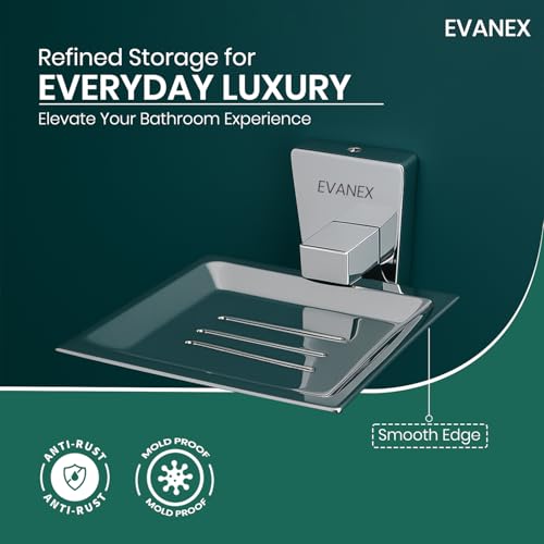 Image of EVANEX Soap Dish for Bathroom | 304 Grade Stainless Steel Soap Dish Tray | Wall Mounted Soap Holder with Drainage Slots | Corrosion Free Modern Design (Selvi)