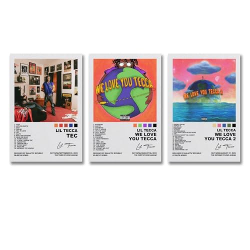 GentCreate Lil Poster Tecca We Love You Tecca 2 Tec Music Album Posters 3 Pcs Canvas Posters Room Aesthetic Festival Gift Family Bedroom Decor Wall Art Home 08x12inch(20x30cm)-3pcs Style