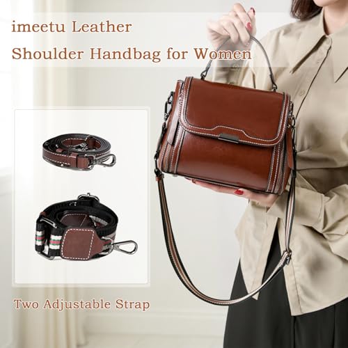 imeetu Oil Wax Leather Handbags for Women, Crossbody Bag Removable Shoulder Strap3