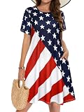 elescat 4th of July Women American Flag Patriotic Dress Summer Beach Short Sleeve Sundress Pockets Casual Loose Tshirt Dresses(American Flag, 2XL)