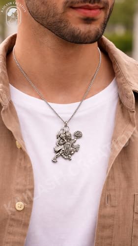 Image of Unisex Stainless Steel Silver Hanuman Ji Pendant Necklace - Lord Mahabali, Meditation Pose, Gada Design, Bajrang Bali, Veer Hanuman & Devotional Face Locket with 24 Inch Chain for Men & Women