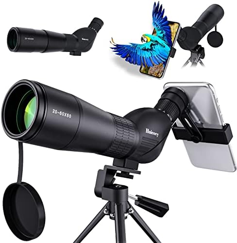 HUICOCY Spotting Scopes, 20-60x60mm Zoom 39-19m/1000m with FMC Lens, BAK4 45 Degree Angled Eyepiece, Fogproof Spotting Scope with Tripod, Phone Adapter, Carry Bag for Birding Watching