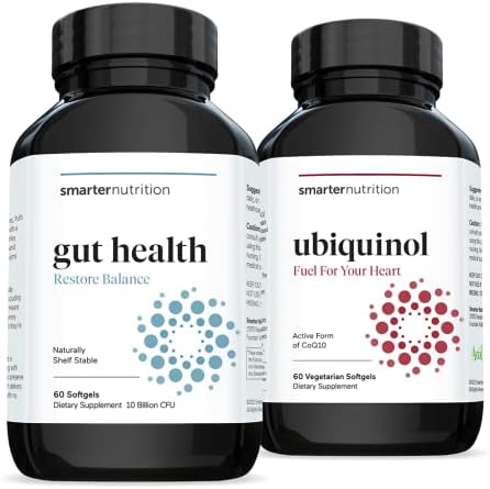 Smarter Gut Health Probiotics - Superior Digestive & Immune Support + Smarter Ubiquinol - Plant-Based Active CoQ10 for Heart, Liver, & Brain Health