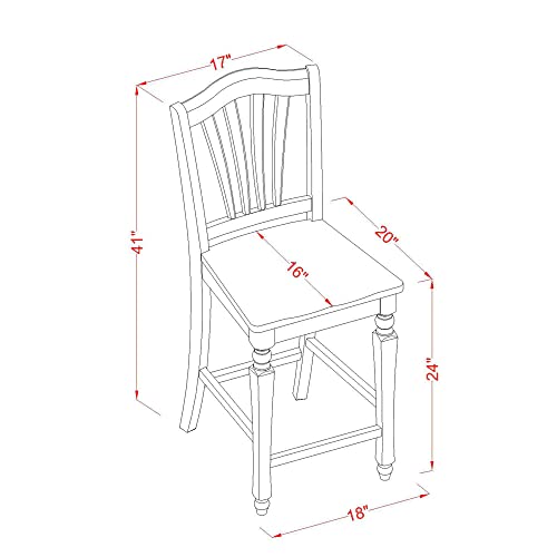 Butacos de altura para barra Chelsea de East West Furniture, asiento de madera con respaldo de madera y patas altas, juego de 2, color negro y cerezo miniatura 3