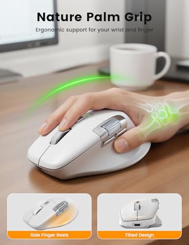 Image of SABLUTE Wireless Mouse for Laptop (2.4G+2BT+Wired),Ergonomic Optical Mice | 800mAH Rechargeable, Ultra-Fast Scrolling, Side Scroll, Quiet Clicks, 8K DPI, 5 Programmable Buttons, Work with Win /Mac- MAM6