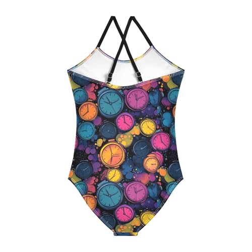 Girl's One Piece Swimsuit Colorful Alarm Clock Beach Bathing Swimwear2