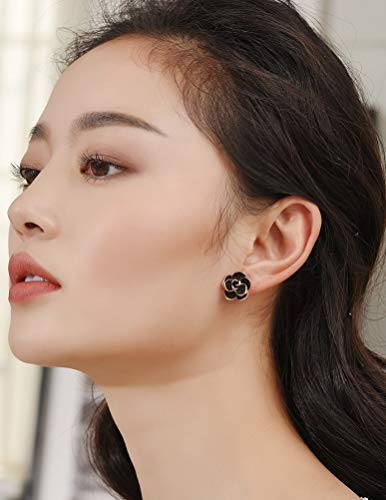 Black Rose Flower Vintage Rose Gold Plated Clip On Fake Stud Earrings For Women Girls No Piercings Ear Fashion Elegant Vintage Wedding Jewelry Gifts For Birthday Hypoallergenic 15Mm #TOP5