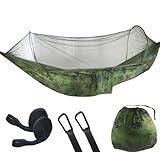 Hamaca doble de camping con mosquitera, hamaca ligera para exteriores para 2 personas, hamaca portátil con función de oscilación, 290 x 140 cm, ideal para camping, mochileros y viajes