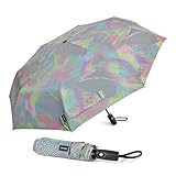 G4Free 46 Inch Reflective Travel Umbrella for Rain Large Windproof Auto Open Close Folding Compact Umbrellas, Strong Fiberglass Frame for Men Women(Colorful Line)