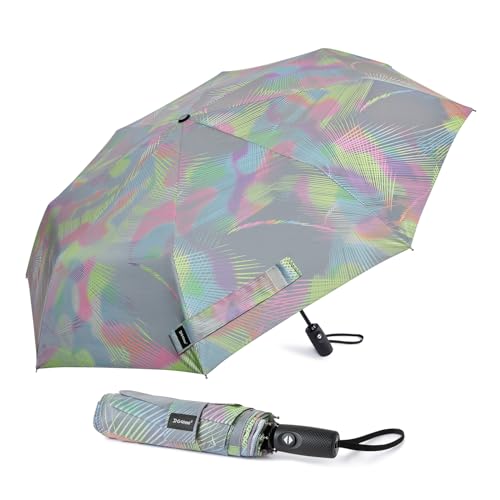G4Free 46 Inch Reflective Travel Umbrella for Rain Large Windproof Auto Open Close Folding Compact Umbrellas, Strong Fiberglass Frame for Men Women(Colorful Line)