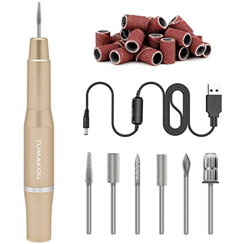 TUMAKOU Professional Electric Nail Drill Machine - 20000RPM Portable Nail E File Kit for Acrylic Nail,Gel,Natural Nails – Nail Drill Bits Set - USB Manicure Pedicure Tools for Home Salon (Champagne)