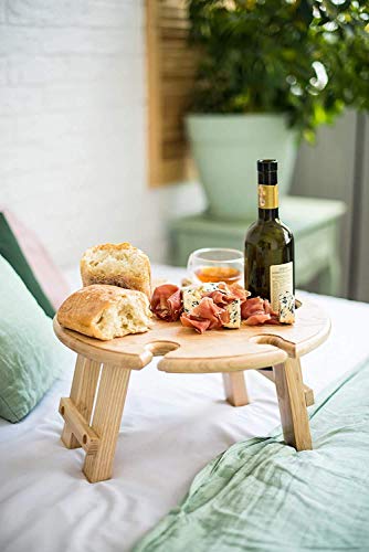 Solid Oak Outdoor Wine Table - Carving Wooden Wine Rack - Portable Wine Bottle Stand - Wood Bottle Glass Holder - Furniture For Camping Gifts - Vine Accessories - Summer Picnic Serving Tray #TOP2