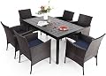 Sophia & William 7 Pieces Patio Dining Furniture for 6-8 People, Outdoor PE Rattan Chairs and Expandable Rectangle Metal Table Set, Modern Outside Dining Set with Cushions for Porch, Backyard, Terrace