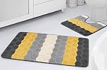 La Maison Bathroom Rug Set - 2 Piece Hex Stripe Ombre Non Slip Bath & Pedestal Mat Quick Dry Shower Bath Super Soft Toilet Mat Set - Ochre