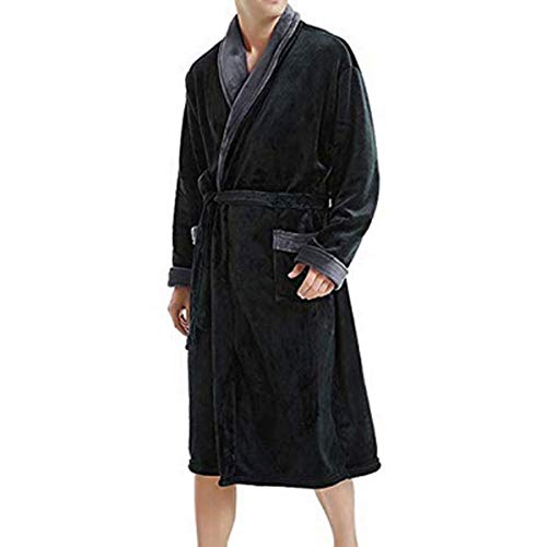 Lzjds Men's Bathrobe Pyjamas Long Sleeve V Collared Nightgown Nightshirt Loungewear Plus Size Home Clothes Winter Small To 5Xl,Black Gray,L #TOP1