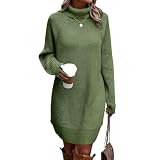 ✿ Lieferzeit: 7-15 Tage Generisch Strickkleid Damen Herbst Winter Langarm Elegant Pulloverkleid Baumwolle Knielang Winterkleid Sexy Langarm Wollkleid Oversize Pullikleid Casual Herbstkleid Pullover Kleid