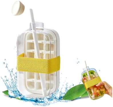 2-in-1 Ice Cube Bottle with Straw - Easy Press Ice Tray Water Bot...
