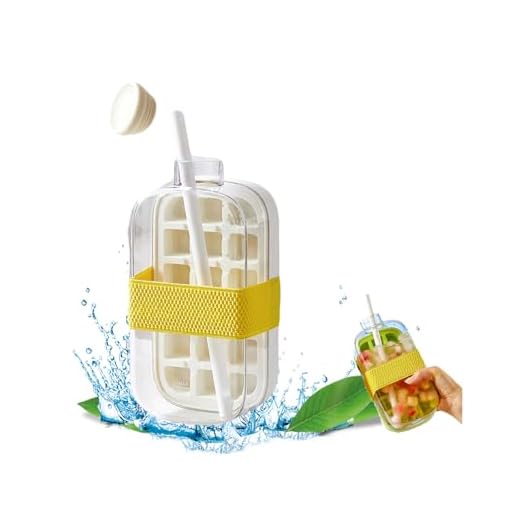2-in-1 Ice Cube Bottle with Straw - Easy Press Ice Tray Water Bottle, Leak Proof Lid, Vertical Ice Maker for Freezer, Travel, Gym & Home Use (White, 800ml)