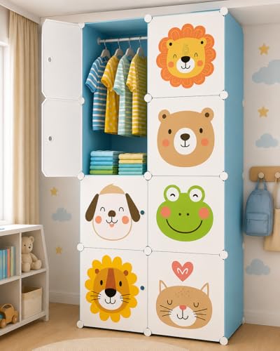Image of Owme Closet for Clothe DIY Plastic Rack - Side Hanger, Storage for Home | with Mist Humidifier with Remote Controller, Shelf Storage Cabinet Stand, Auto Open & Close for Rain and Sun (Blue, 8 Door)