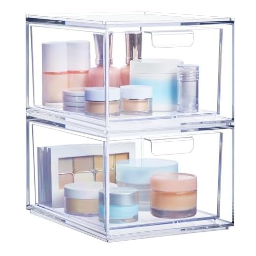 STORi Audrey Stackable Cosmetic Organizer Drawers 4-1/2" Tall | set of 2 Clear