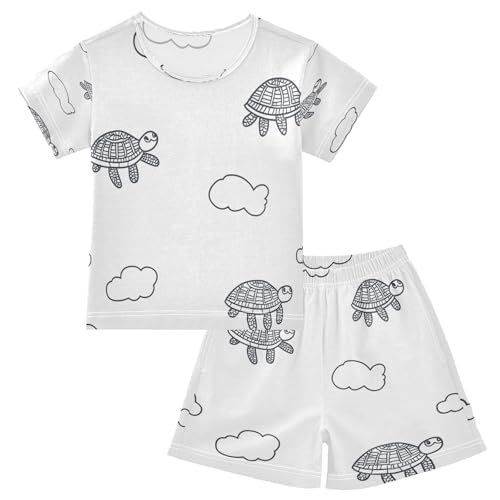 senya Short Sleeve Pajamas Sets Summer Cotton Sleepwear Turtles Lines Cloud