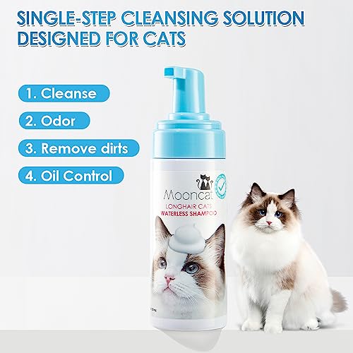 Mooncat Waterless Cat Shampoo for Longhair Cats | Licking Safe No-Rinse Dry Foam Bath for Detangling Matted Fur | Gentle Formula for Kittens & Sensitive Skin, pH Balanced - 5oz - Image 6