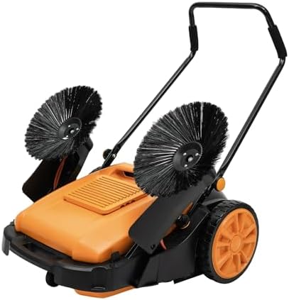 Manual Push Floor Sweeper, 41in Outdoor Lawn Sweeper with Adjustable Handle & 5-Gear Brush, Heavy-Duty ABS for Warehouse, Factory, Home Cleaning