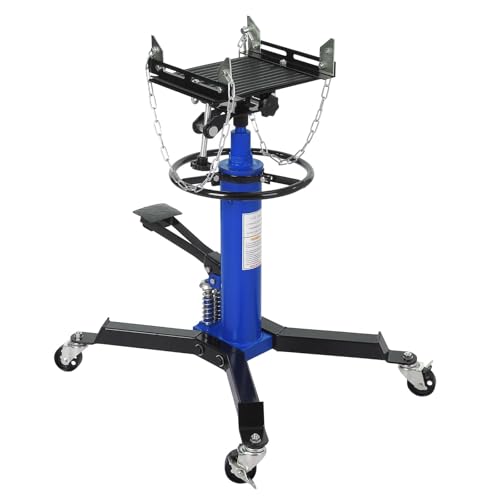 Blue Transmission Jack,0.6 T Hydraulic Telescoping 2-Stage Lift with Foot Pedal & 360°Wheels,Garage/Workshop Transmission Floor Jack Blue 1322lbs