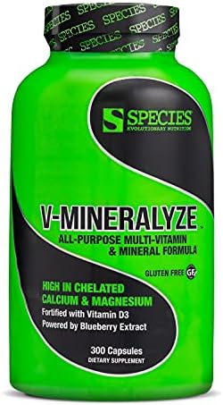 Species Nutrition V-Mineralyze All-Purpose Multivitamin, Vitamin C and D3, Chelated Minerals, Blueberry Extract with Anti-Oxidant Properties, 300 Capsules