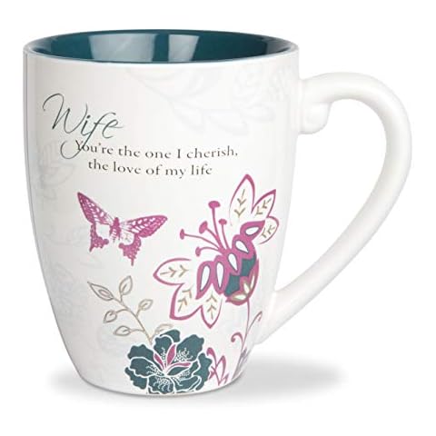 Pavilion Gift Company Mark My Words Wife Floral Butterfly Coffee Tea Mug, Large, Navy Blue Cover