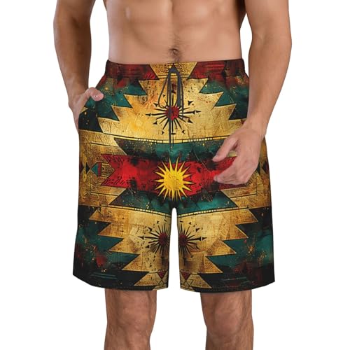 Native American Indian Aztec Tribes Geometric Men's Quick Dry Swim Trunks Surfing Beach Mesh Board Shorts