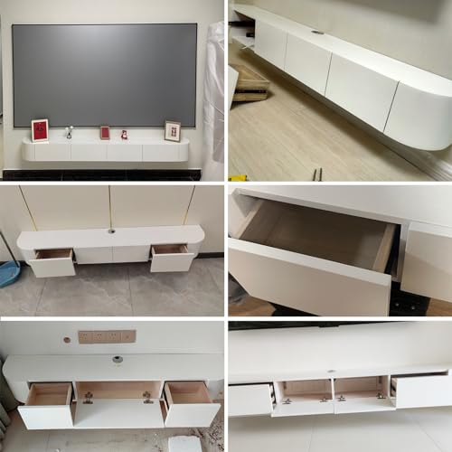 Meuble TV mural suspendu avec portes design blanc épuré pour salon moderne
